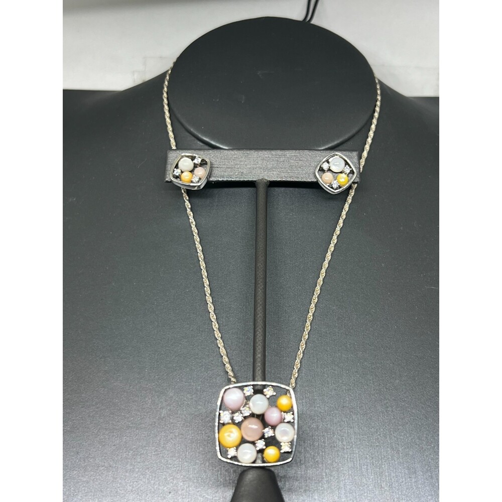 Vintage Handmade Necklace and Earrings Set Multi stone & CZ